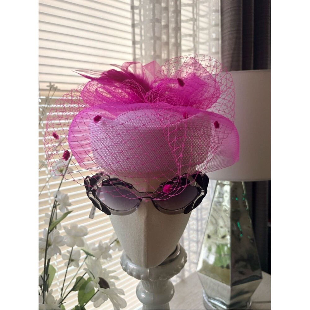 Upcycled White Hot Pink Mesh Veil Fascinator Hat